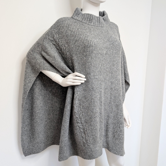 Super Soft Fuzzy Grey Thick Oversized Blanket Poncho Sweater Cowl Turtleneck - Picture 3 of 6